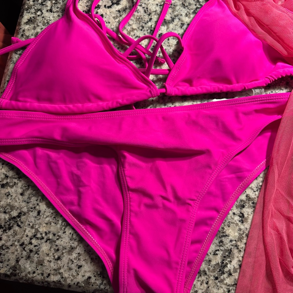 SHEIN Hot Pink Bikini Set with Cover Up